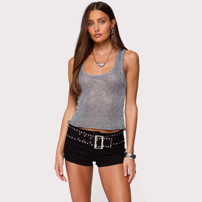 Women's Sequin Deep V-Neck Strappy Tank Top – 3 Colors S–L FitiqueFit