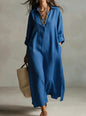 Women's Casual Long-Sleeve Linen Shirt Dress – Relaxed Fit FitiqueFit