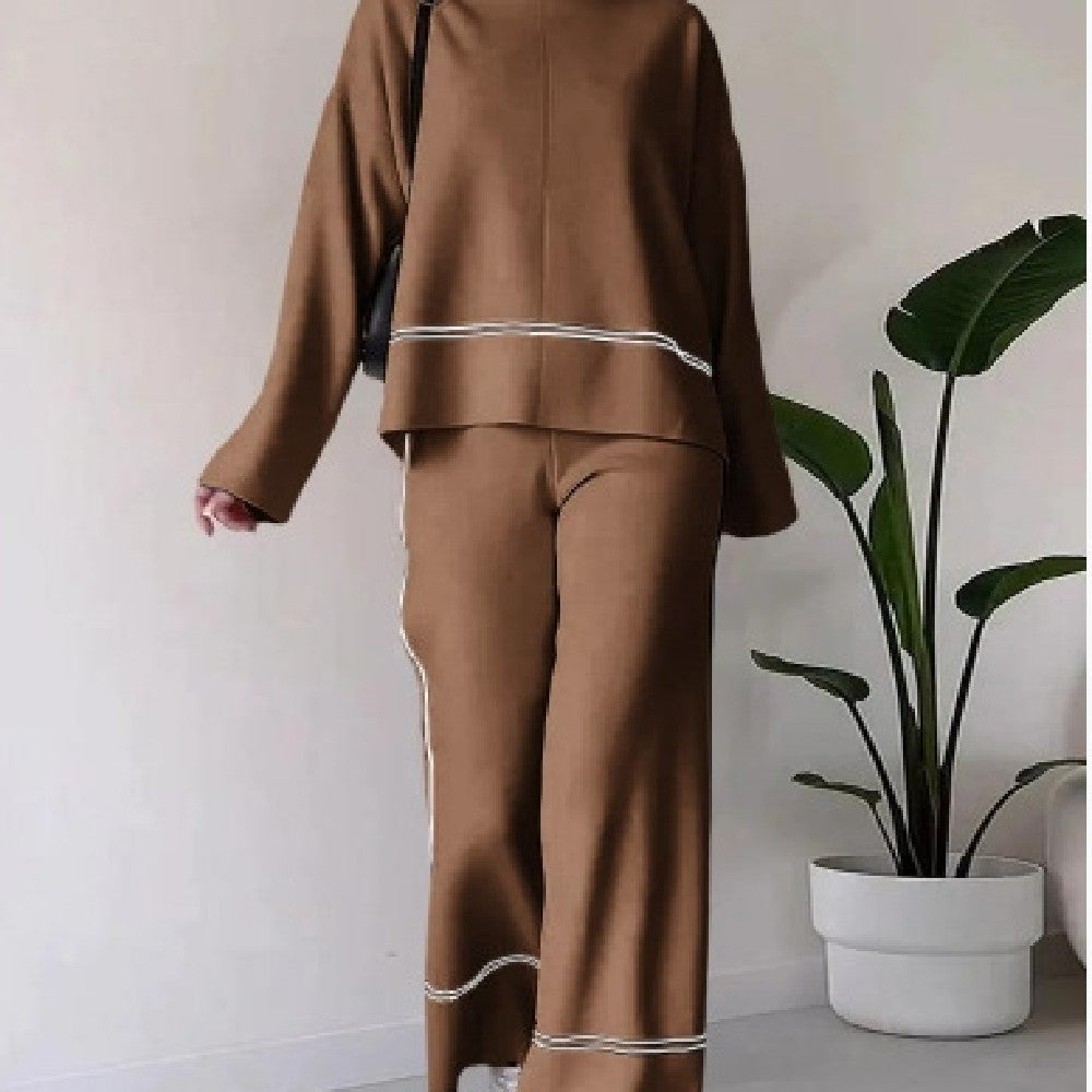 Women’s Solid Color Casual Two-Piece Set – Loose Top & Bootcut Pants Suit FitiqueFit