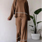 Women’s Solid Color Casual Two-Piece Set – Loose Top & Bootcut Pants Suit FitiqueFit