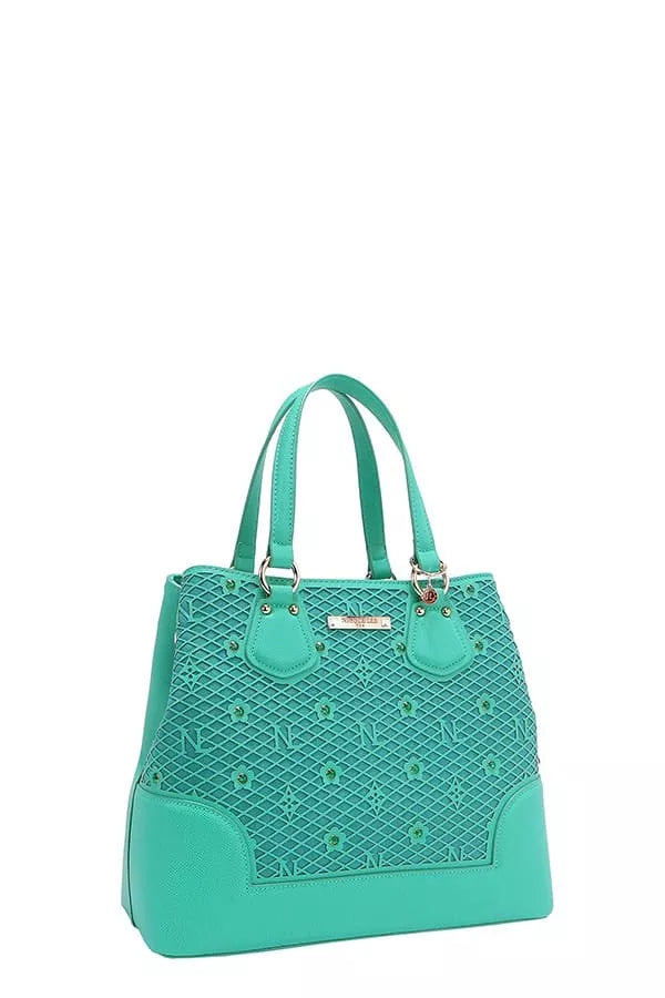 Nicole Lee USA Monogram Pattern Handbag with Rhinestones Decor New Era Fashion LLc