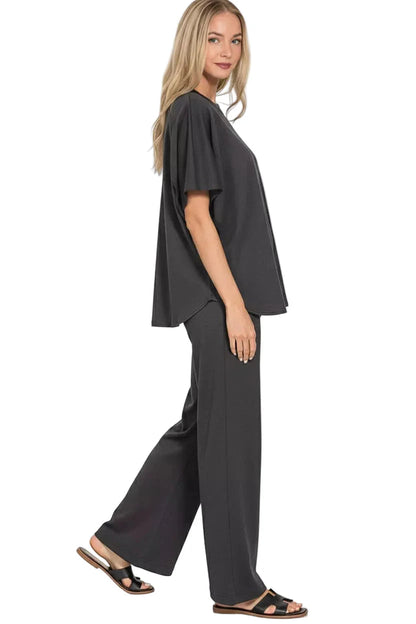 Zenana Scuba Curbed Hem Top & Pants Set West2East Surf