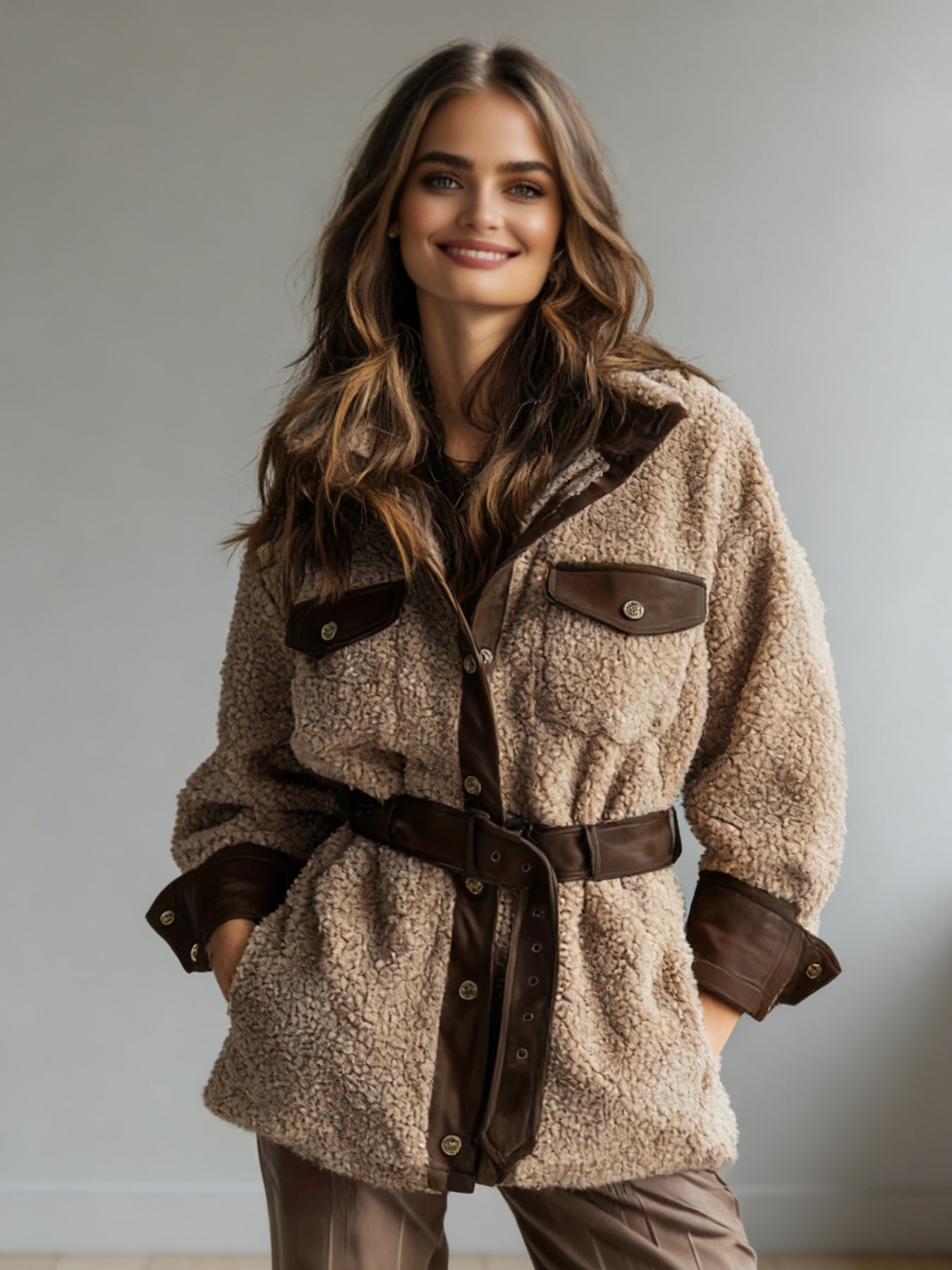 Women’s Vintage PU Leather Jacket – Lamb Fur Lined Autumn Winter Coat FitiqueFit