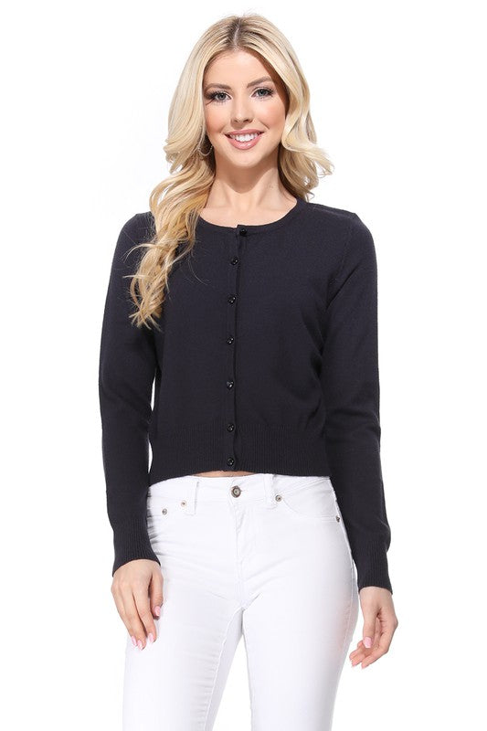 Gem Button Crew Neck Long Sleeve Sweater Cardigan Shop Style & More | Fresh Looks, Everyday Deals & Free Shipping