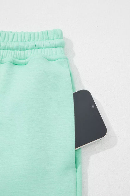 Drawstring Elastic Waistband Solid Color Two Piece Casual Set New Era Fashion LLc
