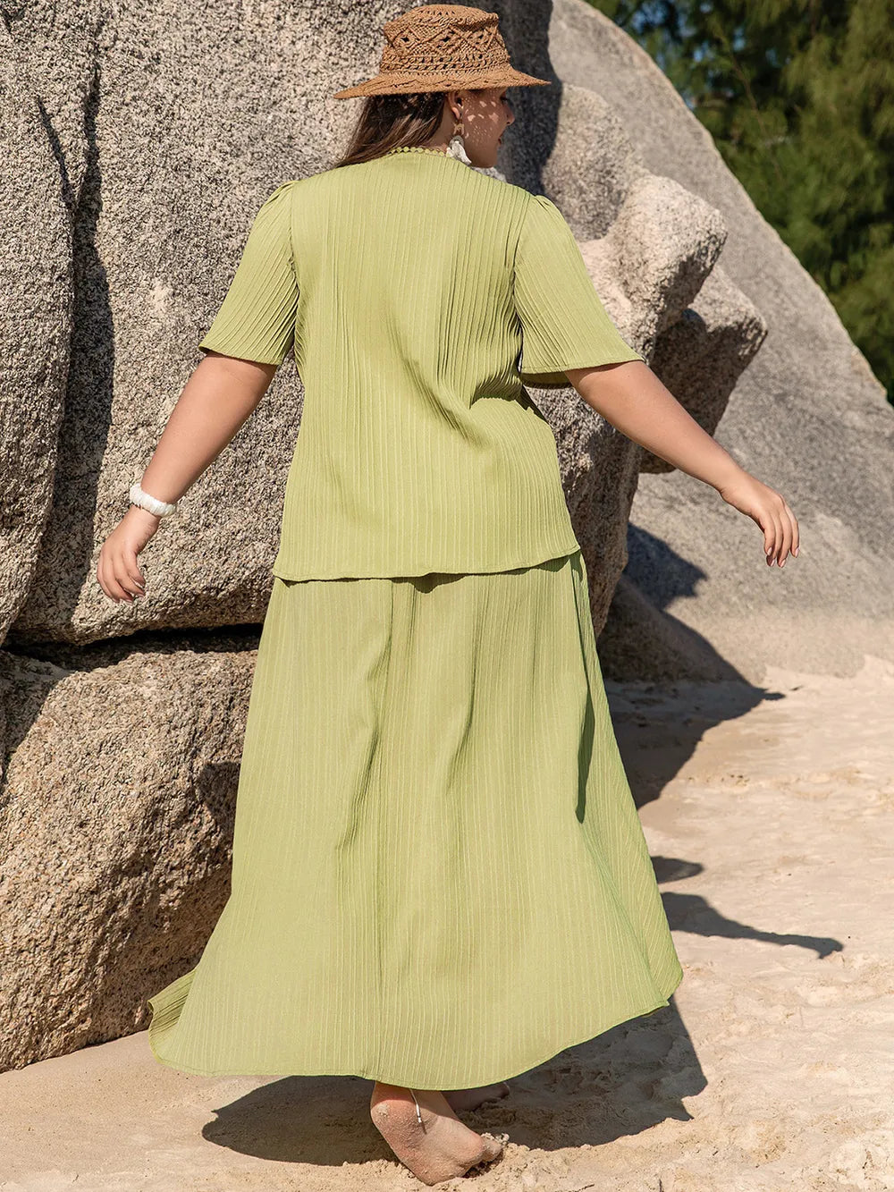 Plus Size V-Neck Half Sleeve Top and High-Low Skirt Set See size chart under “more details” The Fashion Celestial