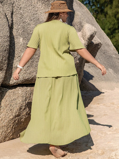 Plus Size V-Neck Half Sleeve Top and High-Low Skirt Set See size chart under “more details” The Fashion Celestial