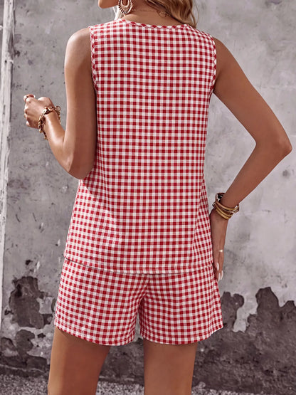 Gingham Sleeveless Top & Shorts Set New Era Fashion LLc