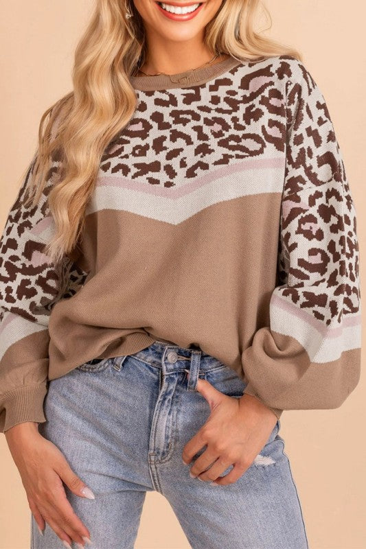 Leopard Colorblock Puff Sleeve Sweater Shop Style & More | Fresh Looks, Everyday Deals & Free Shipping