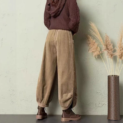 Corduroy Wide-Leg Pants with Lace-Up Detail | Street Style FitiqueFit