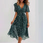 Chiffon Printed Short Sleeve Dress Summer Elegant V-neck Dresses Womens Clothing Grayceful LLC