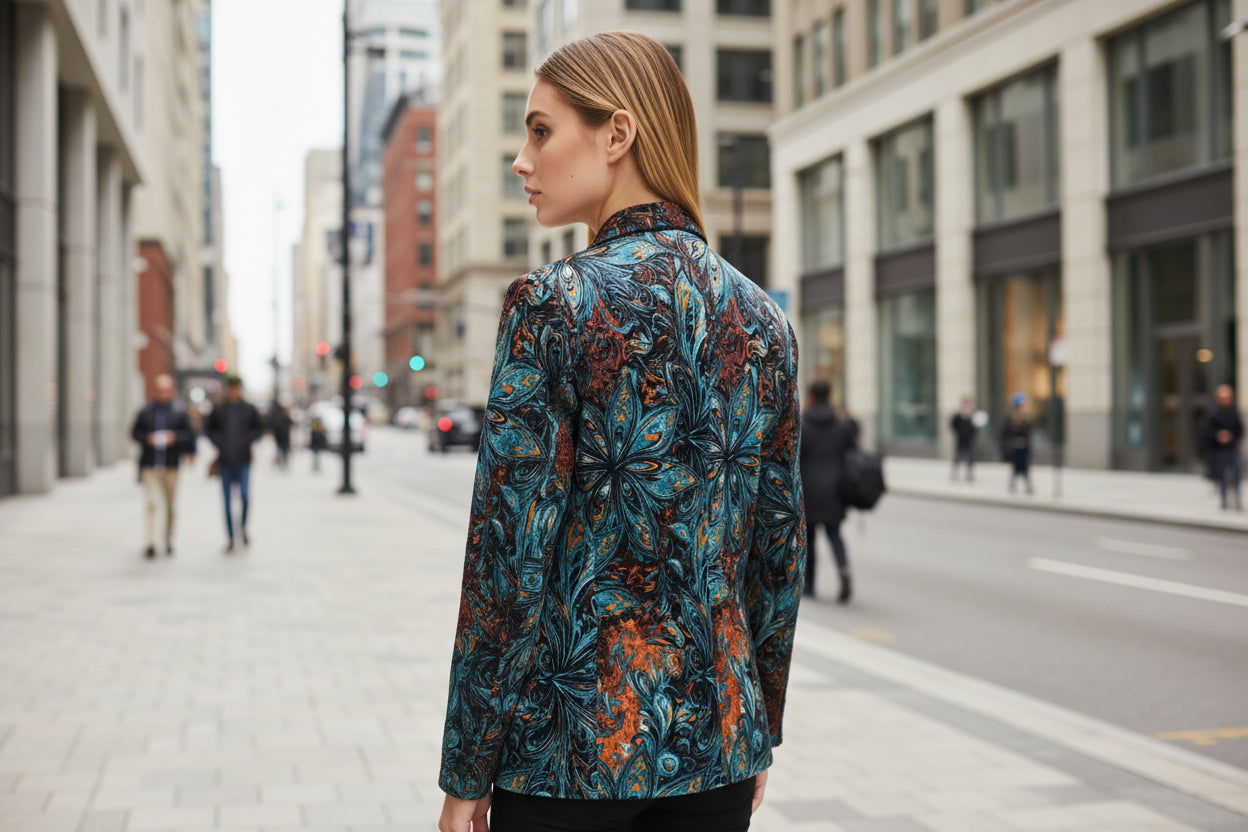 Women’s Printed Suit Jacket with Lining – Autumn Winter Casual Commuter Blazer FitiqueFit