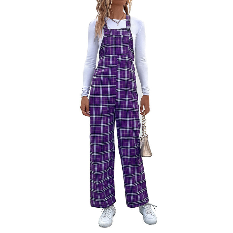 Plaid Spaghetti Straps Casual Jumpsuit Women's Clothing Grayceful LLC