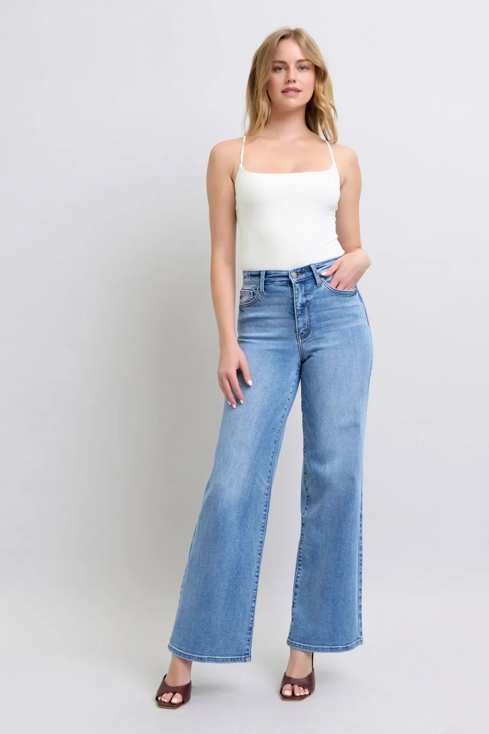 Judy Blue Full Size Wide Leg Jeans with Pockets West2East Surf