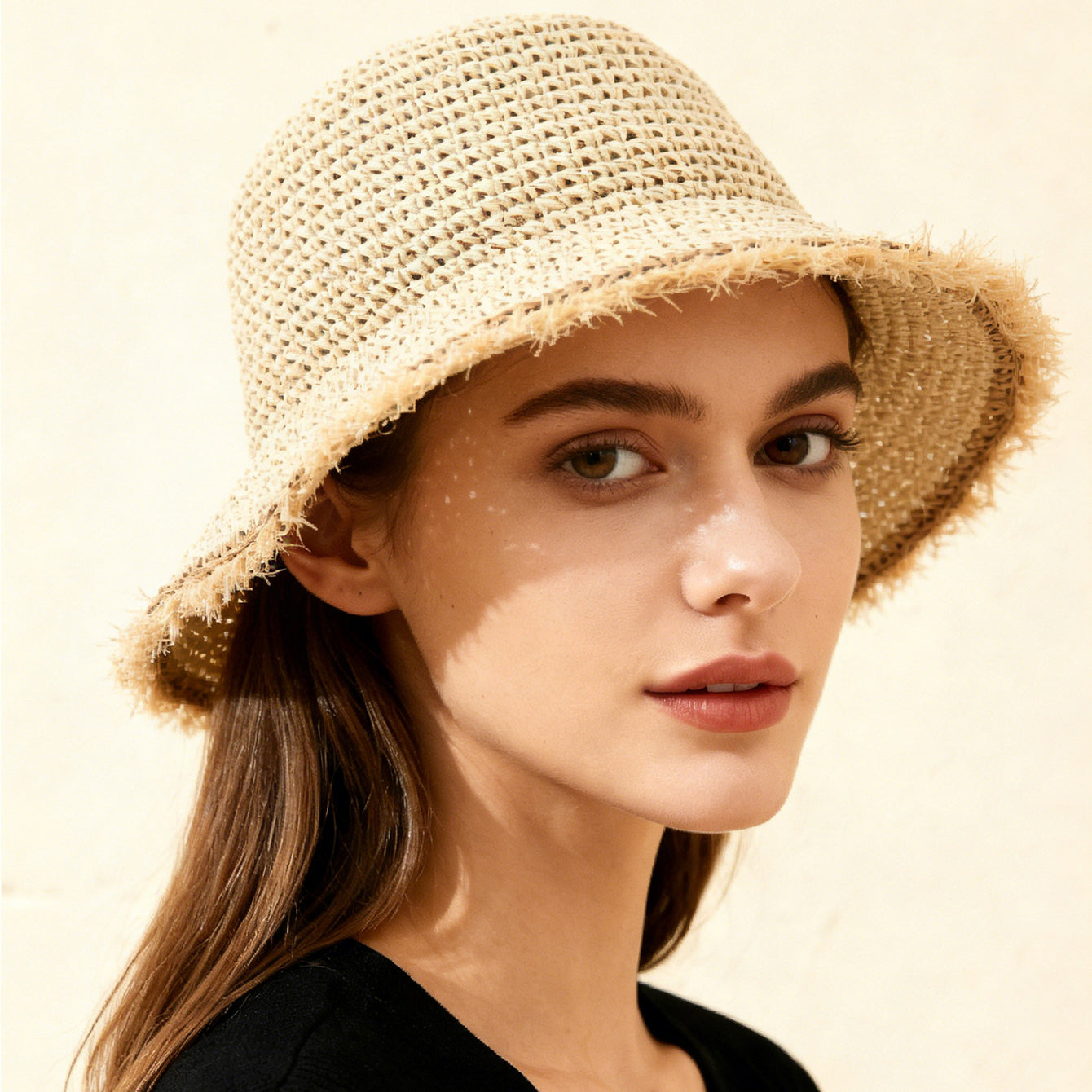 Women's Wide-Brim Fringed Woven Straw Hat | Beach & Vacation Sun Hat FitiqueFit