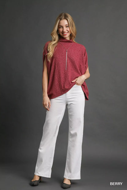 Umgee Textured Mock Neck Relaxed Top FitiqueFit