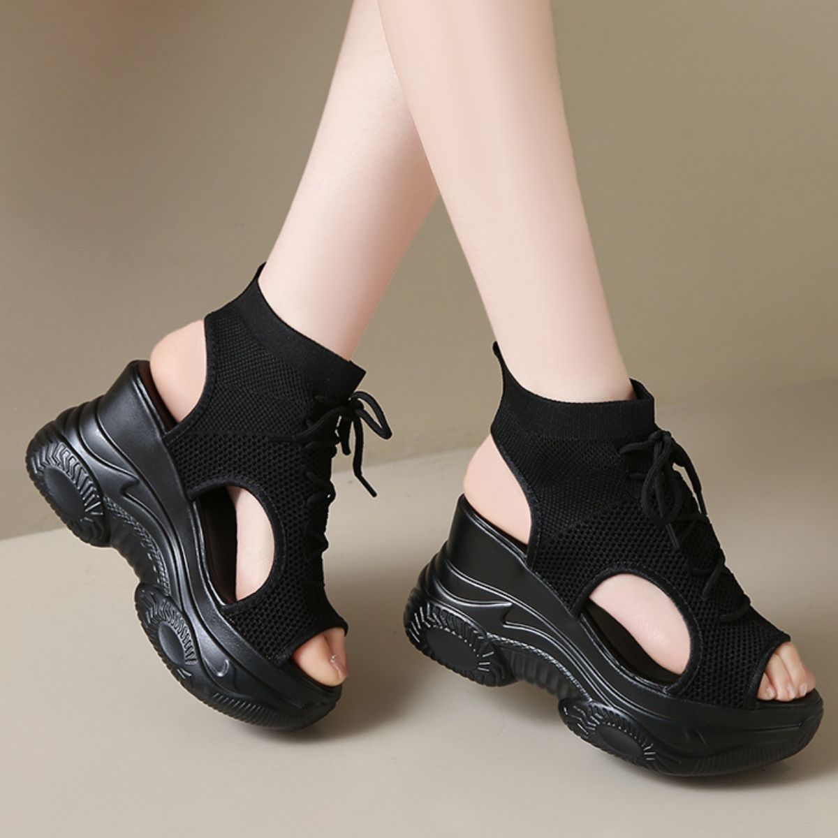 Cutout Mesh Wedge Sandals New Era Fashion LLc