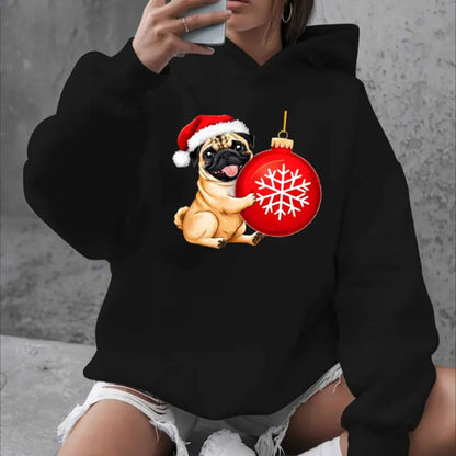 Women’s Oversized Christmas Pug Hoodie FitiqueFit