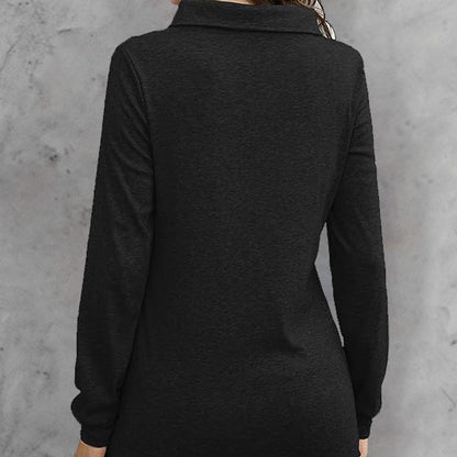 Women's Fashionable Long Sleeved Hood Collar Button Waist Top T-shirt FitiqueFit