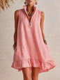 Women's Casual Loose Half-Zip Sleeveless Dress with Ruffle Hem FitiqueFit