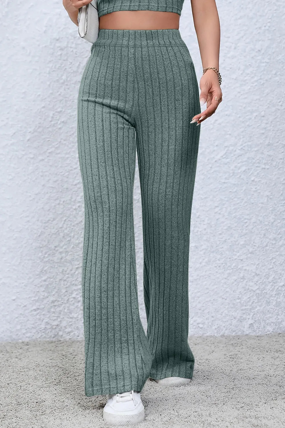 Basic Bae Full Size Ribbed High Waist Flare Pants New Era Fashion LLc