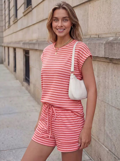 Striped Round Neck Tee and Shorts Set New Era Fashion LLc