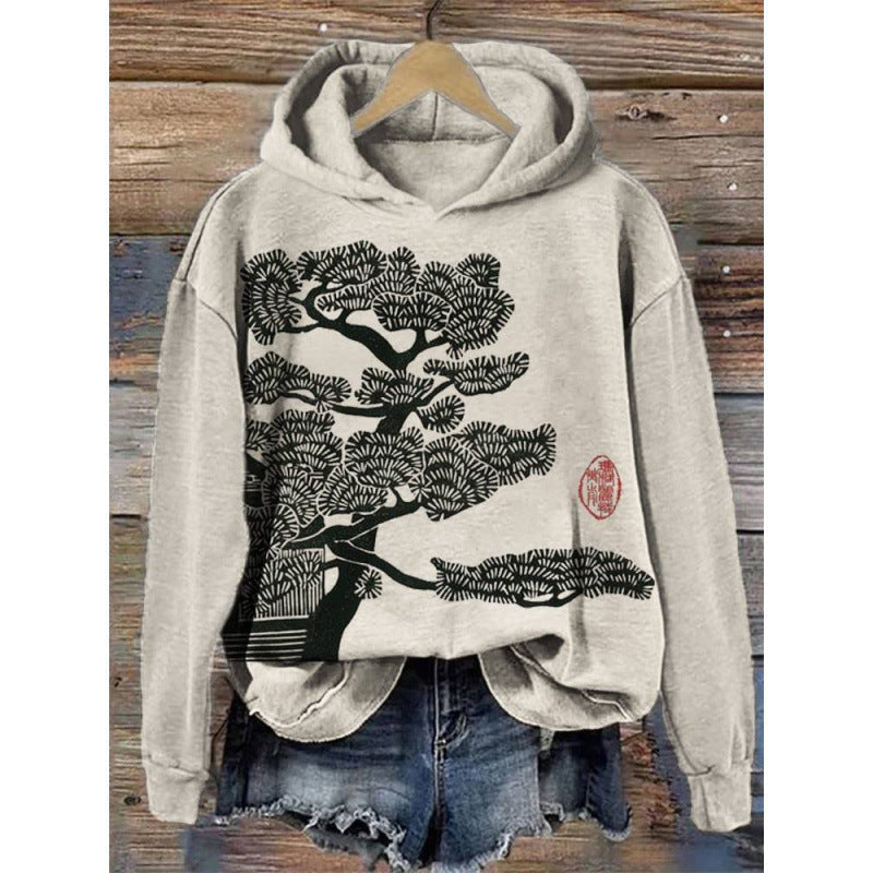 Women’s Printed Hooded Long Sleeve Pullover Sweatshirt FitiqueFit