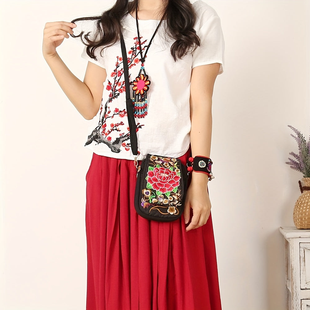 Women's Embroidered Crossbody Bag, Mini Shoulder Bag, Portable Double-Layer Wallet, Phone Pouch NovaCart