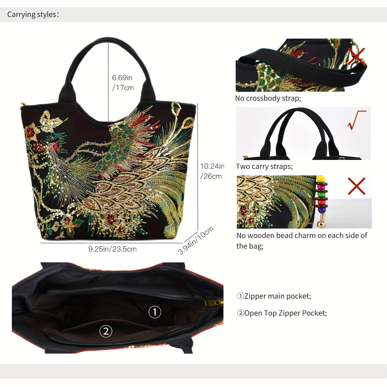 Wo 'S Embroidered Satchel Bag, Fashion Double Handle Purse, Retro Style Handbag with Removable Strap NovaCart
