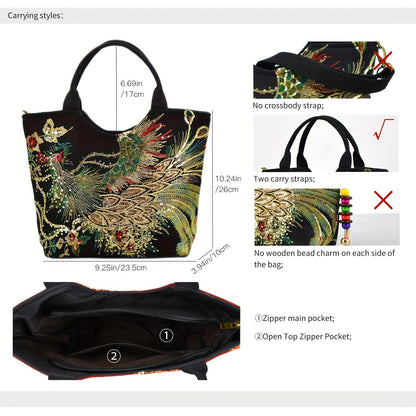 Wo 'S Embroidered Satchel Bag, Fashion Double Handle Purse, Retro Style Handbag with Removable Strap NovaCart