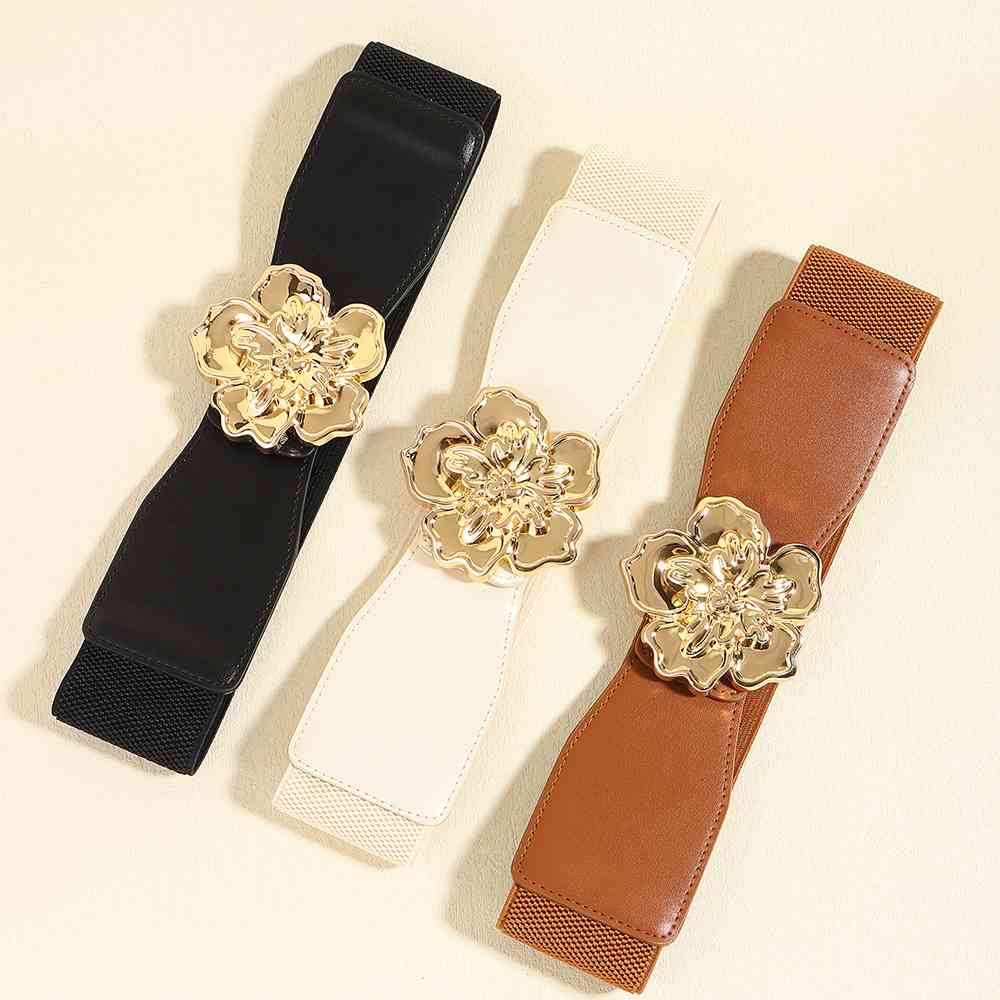 Flower Elegance Alloy Buckle Elastic Belt – Stylish Floral Design See size chart under “more details” The Fashion Celestial