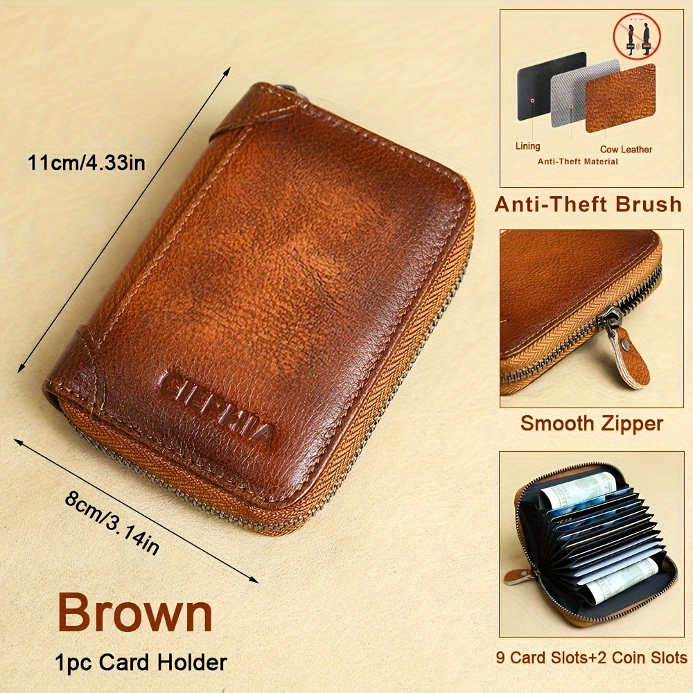 Genuine Leather Men's Wallet/Ultra-Thin Top-Grain Cowhide/Compact Multi-Function ID Credit Card Holder/RFID Blocking/Blessing Card Set/Christmas Valentine's Day Father's Day Gift NovaCart