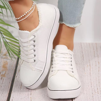 Women's Lace-Up Canvas Sneakers – Lightweight Flat Low-Top FitiqueFit