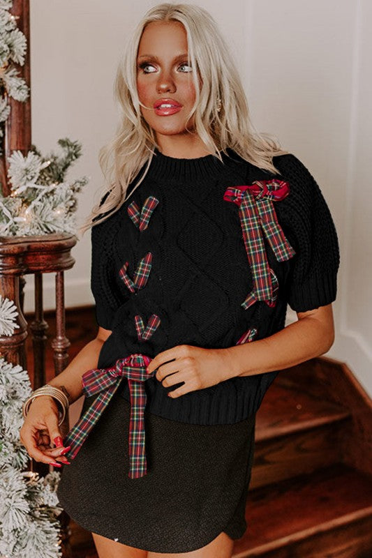Christmas Plaid Lace-Up Puff Sleeve Sweater Shop Style & More | Fresh Looks, Everyday Deals & Free Shipping