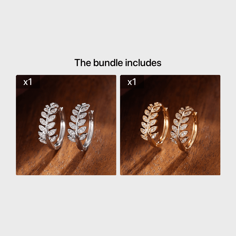 [1Pair Leaf Earrings] Zirconia Inlaid Leaf-Shaped Hoop Huggie Earrings for Women 1Pair Holiday Jewelry NovaCart