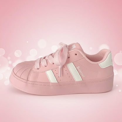 Women's Shell Toe Casual Sneakers – PU Leather Lace-Up Low-Top Trainers FitiqueFit