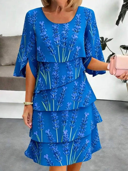 Full Size Floral Print Ruffle Hem Dress Plus Size New Era Fashion LLc