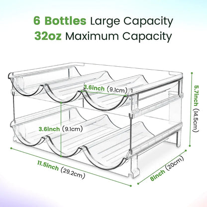 Effortless Water Bottle Organization: Stackable 2-Pack Storage Rack for Cabinets and Refrigerators
