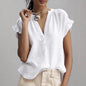 V-Neck Petal Sleeve Cotton-Linen Solid Top – 4 Colors, S–2XL FitiqueFit