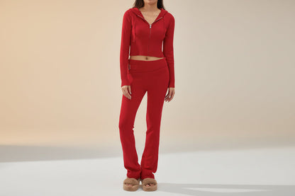 Women’s Knitted Hooded Two-Piece Set – Cardigan & High-Waisted Pants Suit FitiqueFit
