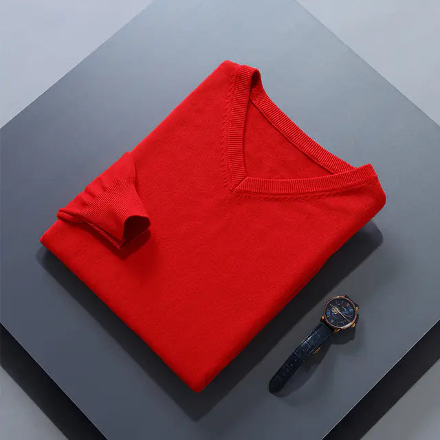 Men's V-Neck Cashmere Sweater - Soft Warm Pullover