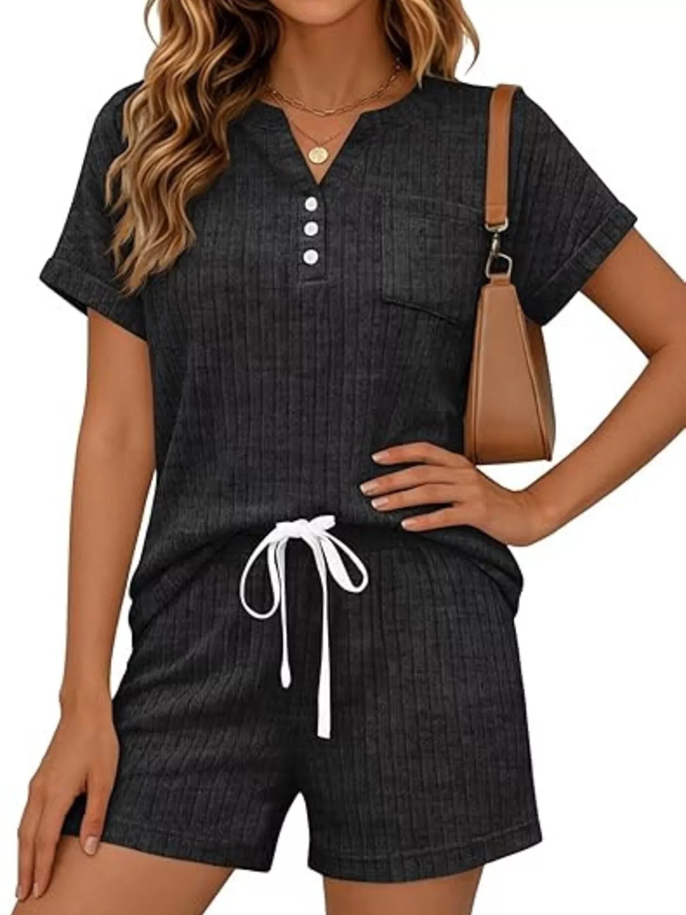 Casual Ribbed Knit Tee and Shorts Set New Era Fashion LLc