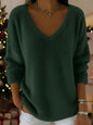 Women’s Plush V Neck Drop Shoulder Pullover Sweater FitiqueFit