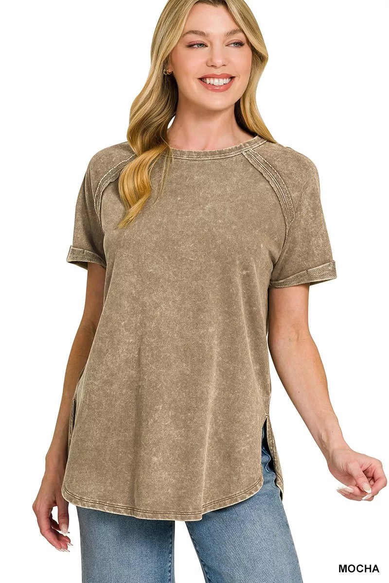 Zenana French Terry Washed Curved Hem Top New Era Fashion LLc