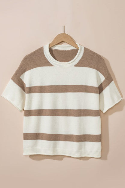Stripe Knit Dropped Short Sleeve Sweater Shop Style & More | Fresh Looks, Everyday Deals & Free Shipping