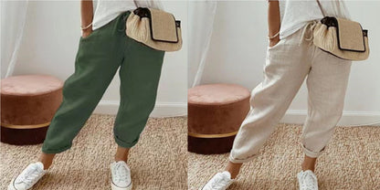 Women’s Cotton Linen Casual Pants – Solid Color FitiqueFit