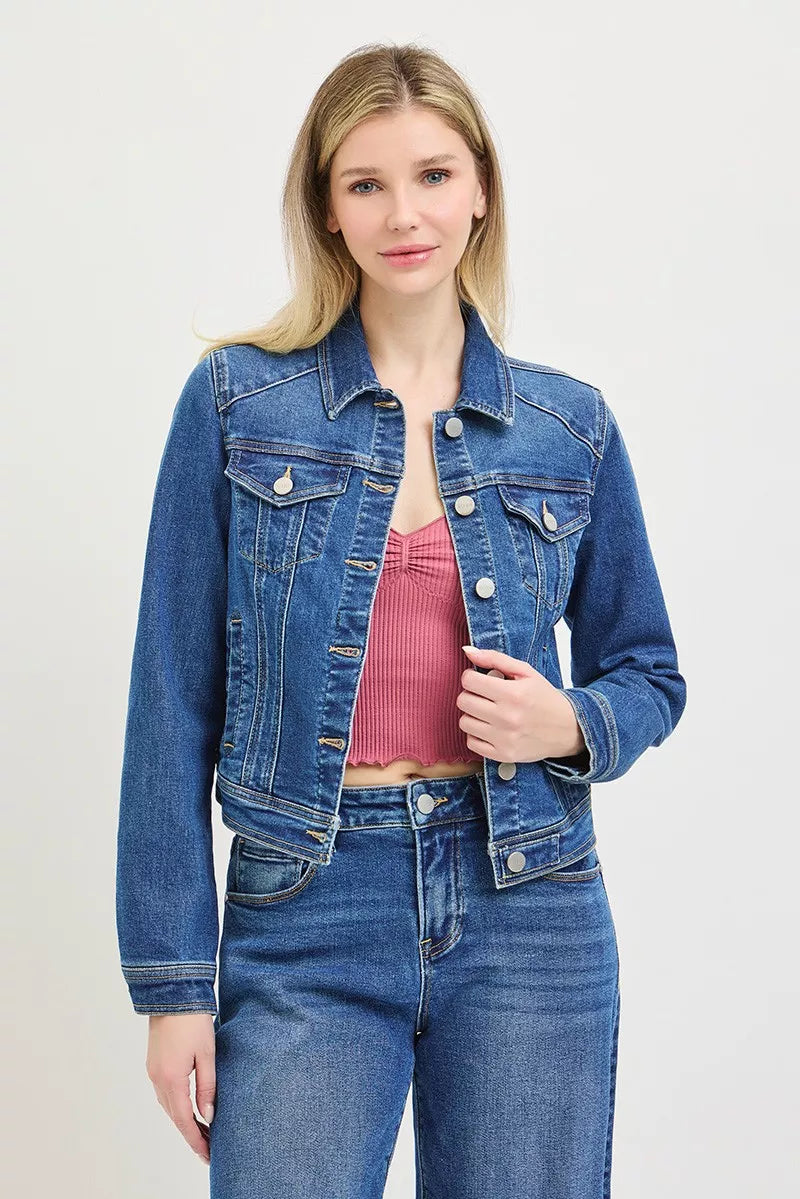 RISEN Basic Fitted Button Down Denim Jacket New Era Fashion LLc
