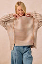 BiBi Open Seam Detail Textured Stripe Knit Top West2East Surf