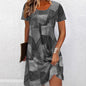Women's Plus Size Digital Print Denim-Look Short Sleeve Dress FitiqueFit