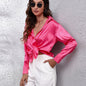 Hot Style In-Kind Shooting Satin Shirt Women'S Satin Imitation Long-Sleeved Shirt New European And American Cross-Border Women'S Clothing NovaCart
